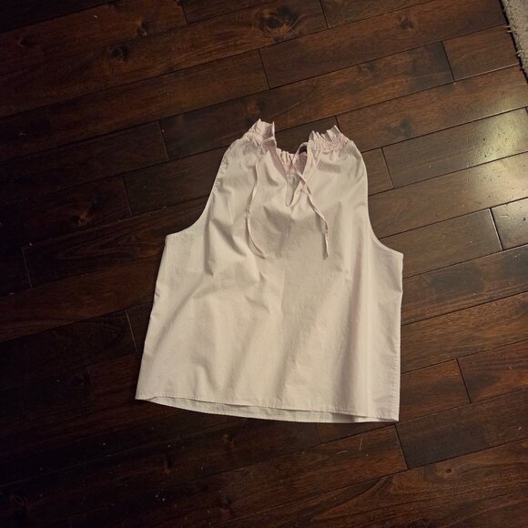 Cotton Poplin Ruche-Neck Top sleeveless pale pink - Picture 6 of 7